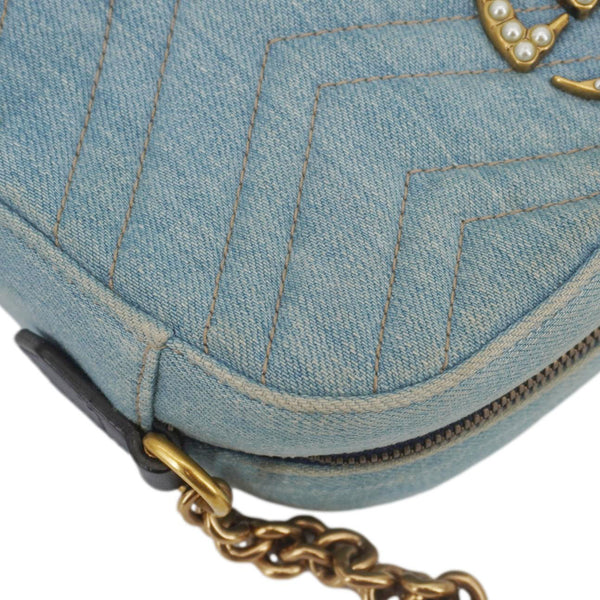 GUCCI Pearl GG Marmont Small Denim Crossbody Bag Blue 447632