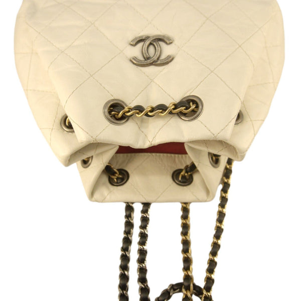 CHANEL Gabrielle Small Quilted Aged Calfskin Leather Backpack Bag White