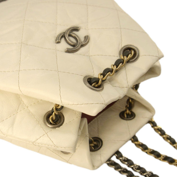 CHANEL Gabrielle Small Quilted Aged Calfskin Leather Backpack Bag White