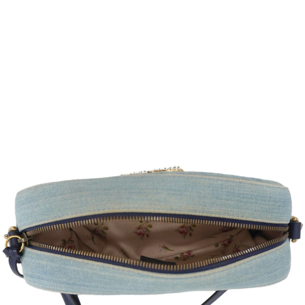 GUCCI Pearl GG Marmont Small Denim Crossbody Bag Blue 447632