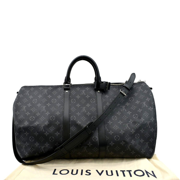 LOUIS VUITTON Keepall 55 Bandouliere Monogram Eclipse Travel Bag Black