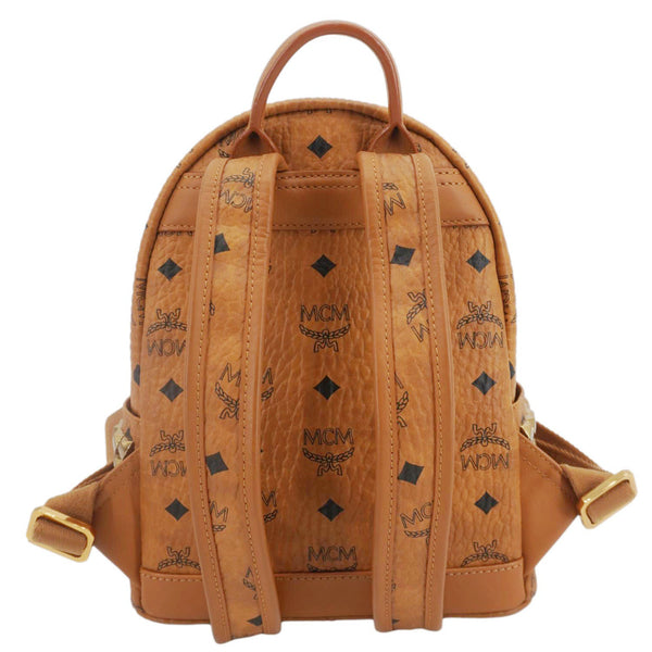 MCM Stark Side Stud Visetos Canvas Backpack Bag Cognac