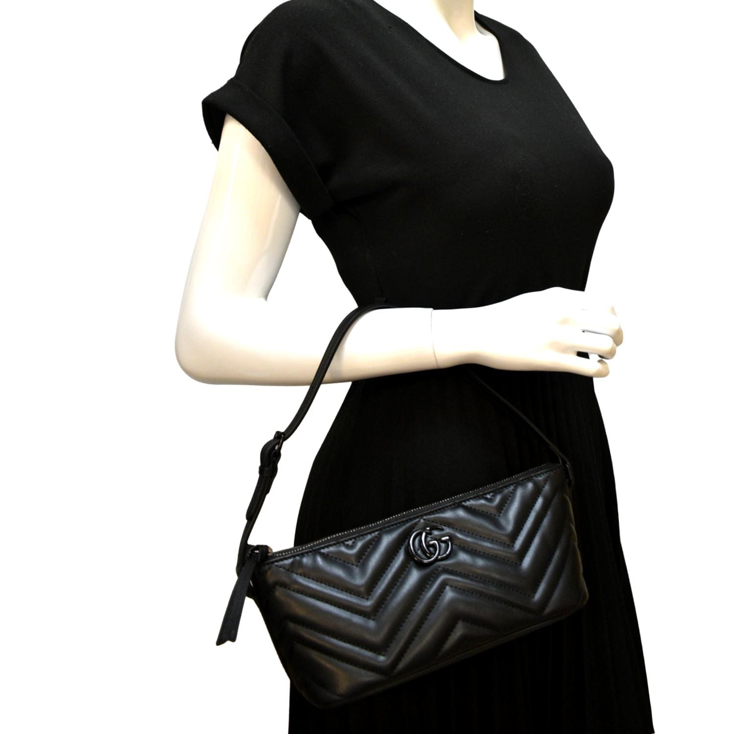 Gucci GG Marmont Womens Leather Chevron Shoulder Handbag