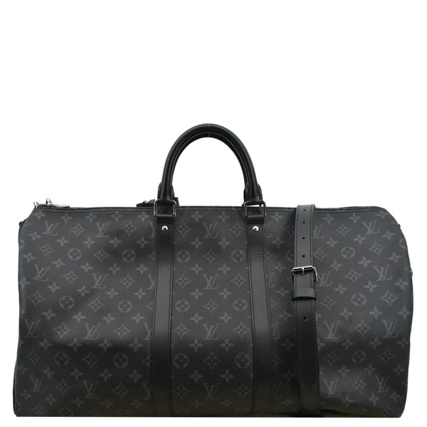 LOUIS VUITTON Keepall 55 Bandouliere Monogram Eclipse Travel Bag Black