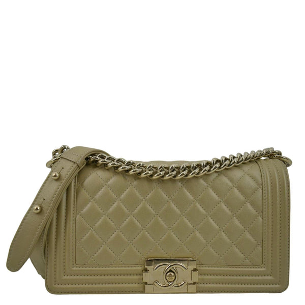 CHANEL Boy Medium Flap Quilted Leather Shoulder Bag Beige