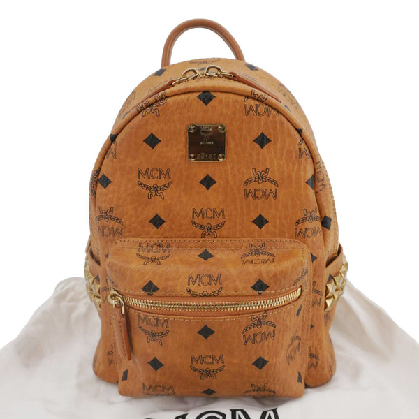 MCM Stark Side Stud Visetos Canvas Backpack Bag Cognac