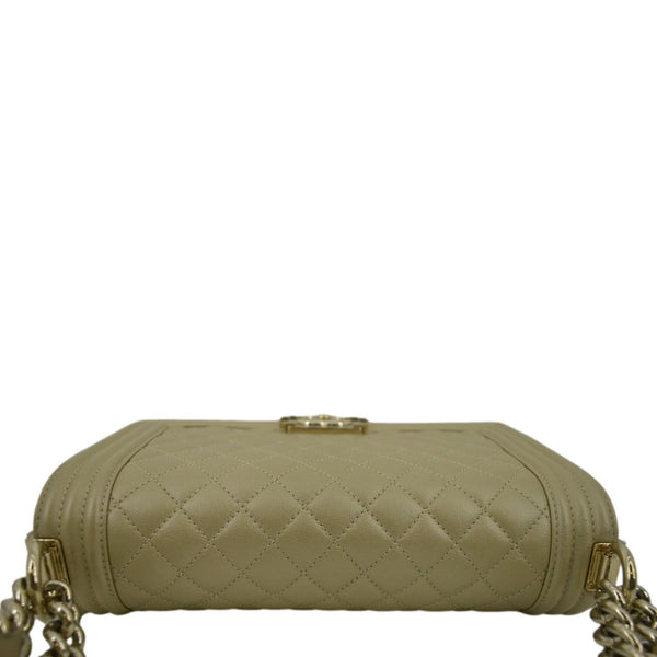 CHANEL Boy Medium Flap Quilted Leather Shoulder Bag Beige