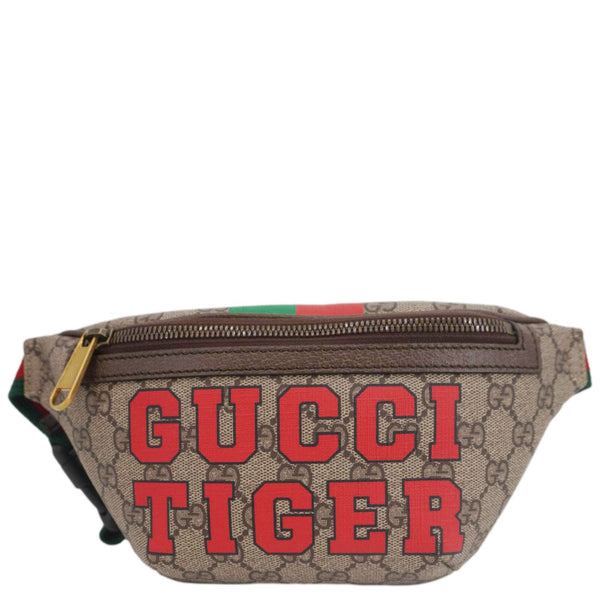 GUCCI Tiger Print GG Supreme Canvas Belt Bag Beige 675181