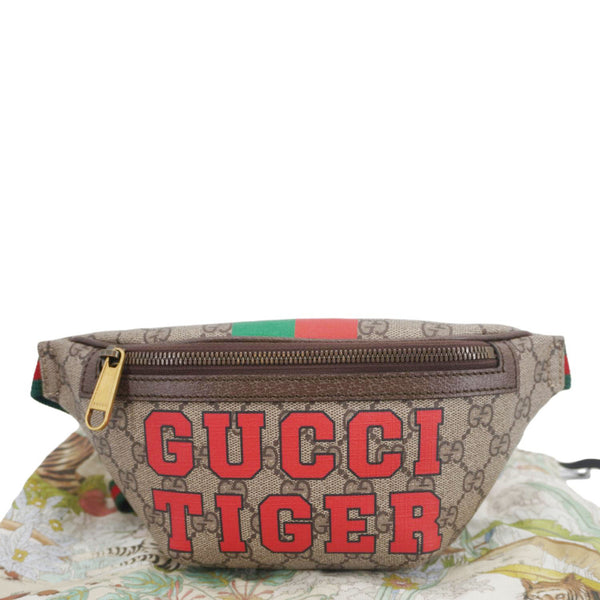 GUCCI Tiger Print GG Supreme Canvas Belt Bag Beige 675181