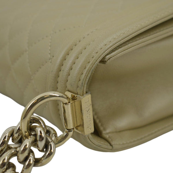 CHANEL Boy Medium Flap Quilted Leather Shoulder Bag Beige