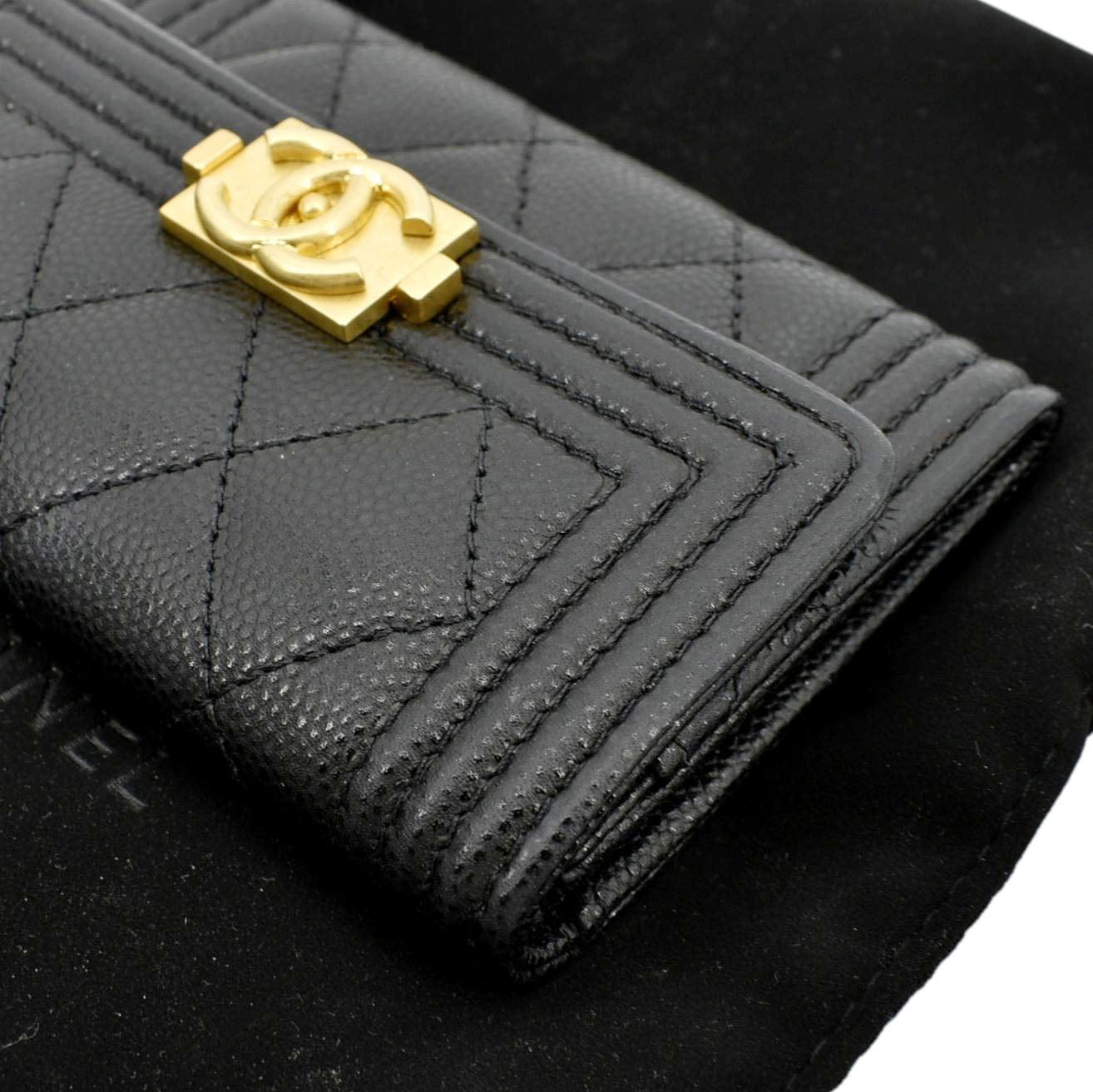 Chanel Grey Quilted Caviar Leather Boy O-Card Holder Wallet