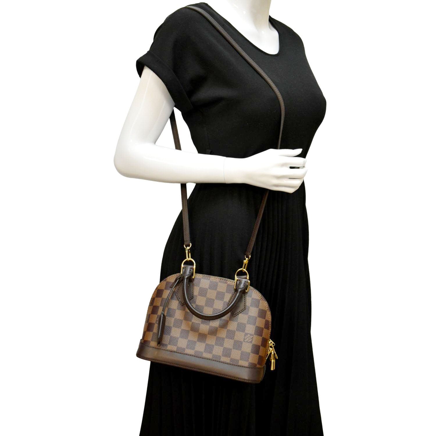 Authentic Louis Vuitton Alma Damier Ebene Shoulder Bag BB Brown Canvas