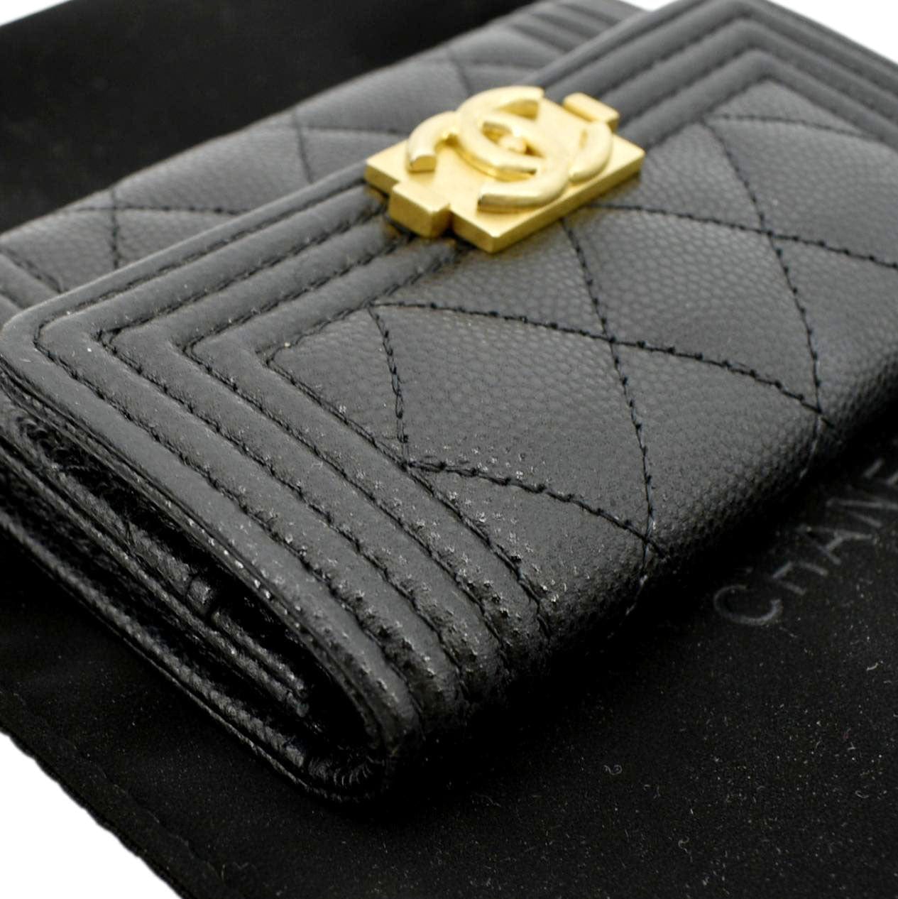 Chanel Grey Quilted Caviar Leather Boy O-Card Holder Wallet