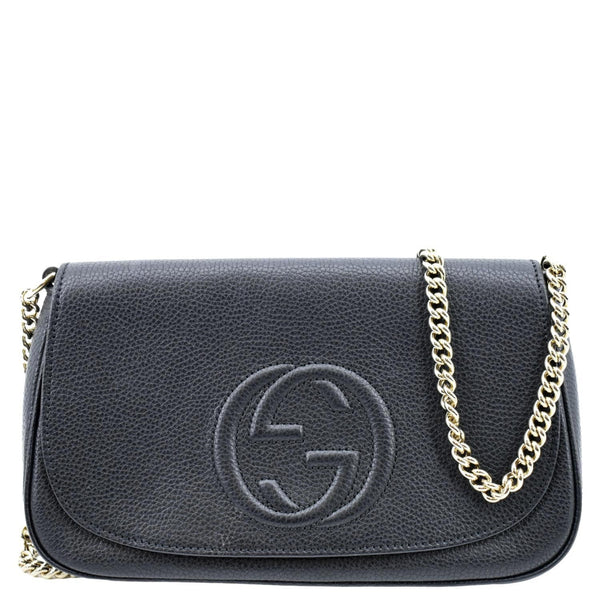 GUCCI Soho GG Flap Leather Chain Shoulder Bag Black 536224