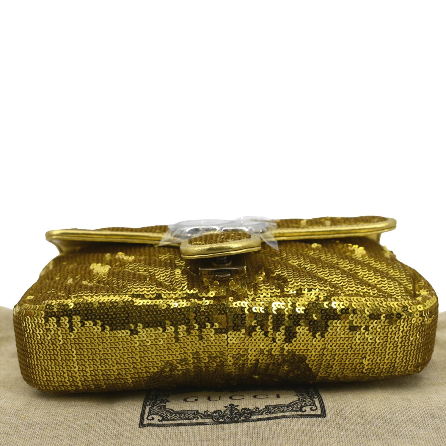 Gucci GG Marmont Mini Sequin Shoulder Bag Gold in Silk with Silver