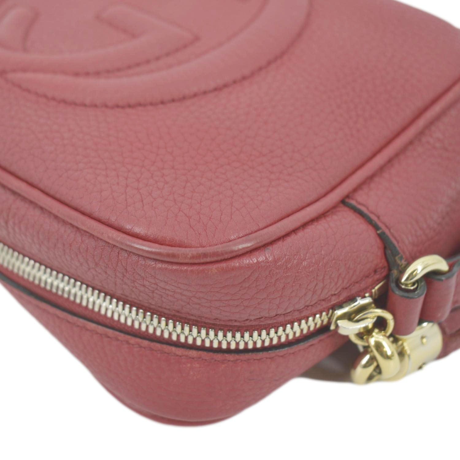 GUCCI Soho Disco Pebbled Leather Crossbody Bag Red 308364