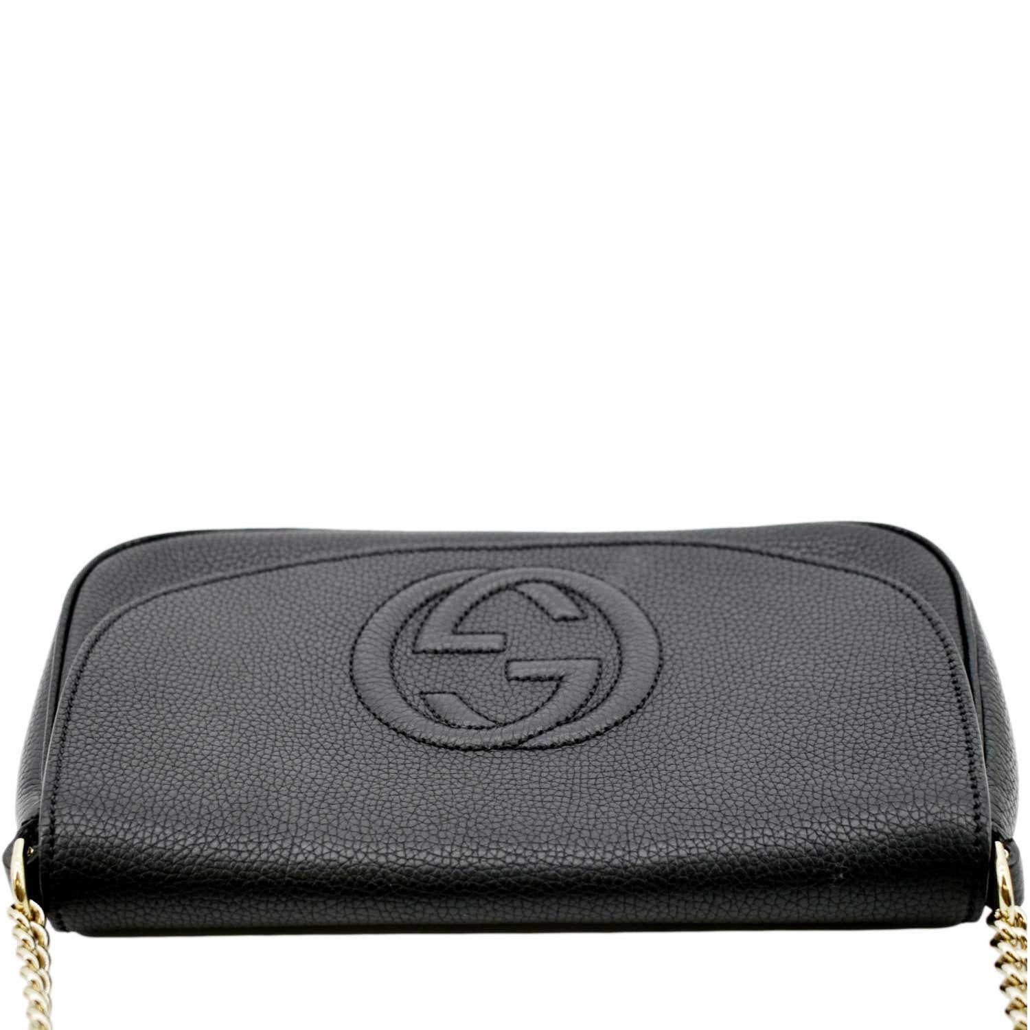 Gucci Soho Leather Flap Shoulder Bag Black Gold Tassel New