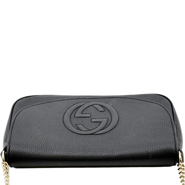 GUCCI Soho GG Flap Leather Chain Shoulder Bag Black 536224