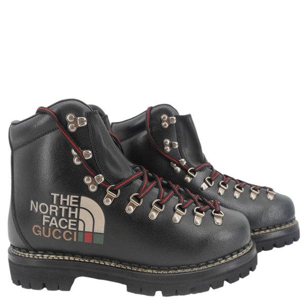 GUCCI X The North Face Calfskin Leather Ankle Boot Black 655401 Size 8 1/2