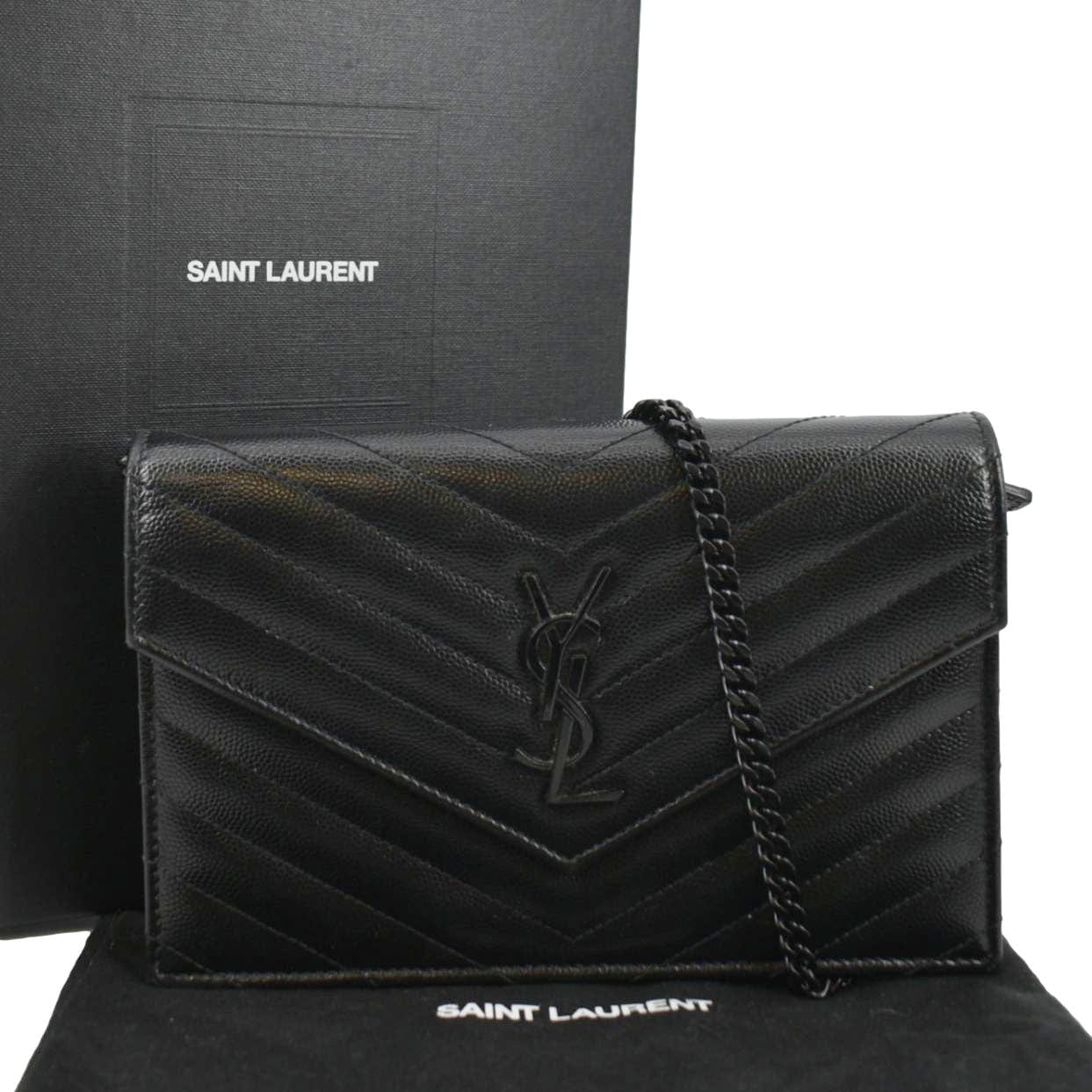 Authentic Yves Saint Laurent YSL Logo Shoulder bag color Black Leather  Women