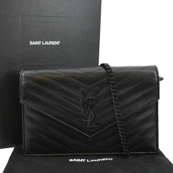 YVES SAINT LAURENT Envelope Chain Leather Crossbody Bag Black