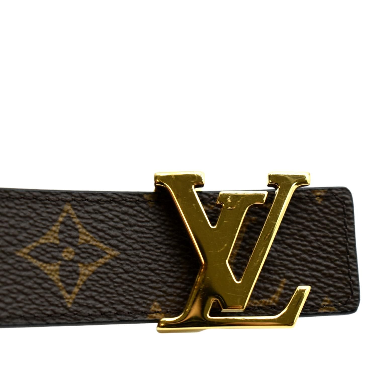 LOUIS VUITTON Black Leather Buckle Belt with Gold LV Logo Size 85