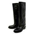 CHANEL Camellia Leather Boot Black Size 39.5