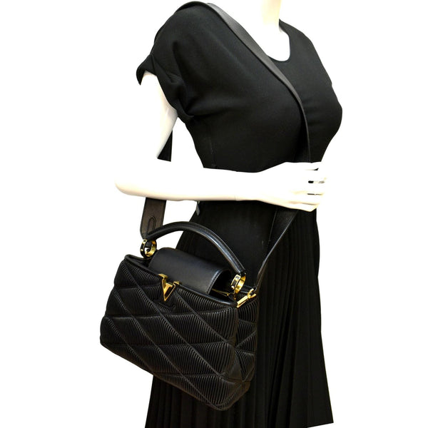 LOUIS VUITTON Capucines Quilted Leather Satchel Bag Black