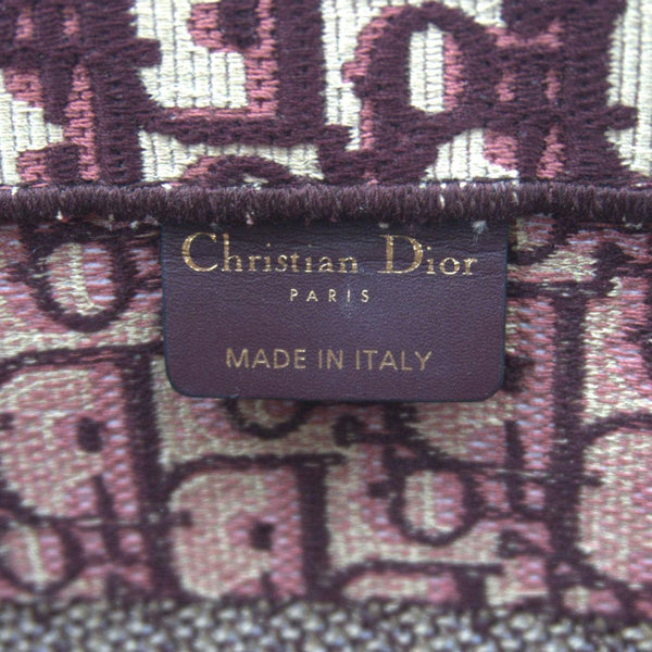 CHRISTIAN DIOR Book Medium Oblique Embroidery Tote Bag Burgundy