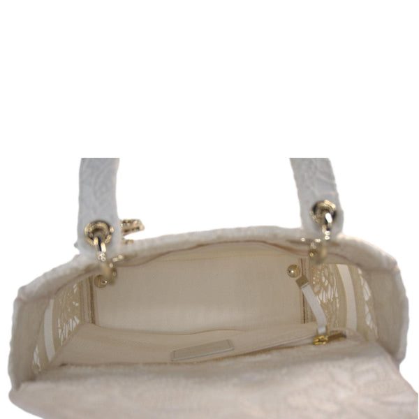 CHRISTIAN DIOR Lady dior D-Lite Embroidered Canvas Shoulder Bag White