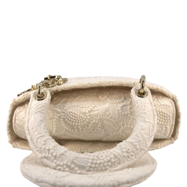 CHRISTIAN DIOR Lady dior D-Lite Embroidered Canvas Shoulder Bag White