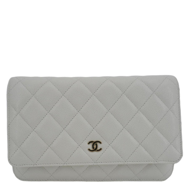 CHANEL Wallet On Chain Quilted Caviar Leather Crossbody Bag White