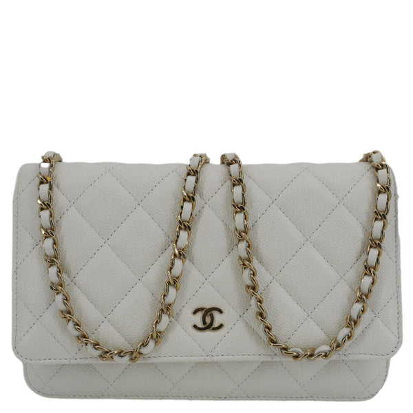 CHANEL Wallet On Chain Quilted Caviar Leather Crossbody Bag White