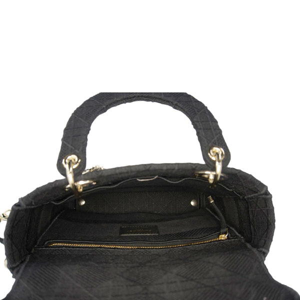 CHRISTIAN DIOR Lady dior D-Lite Embroidered Canvas Shoulder Bag Black