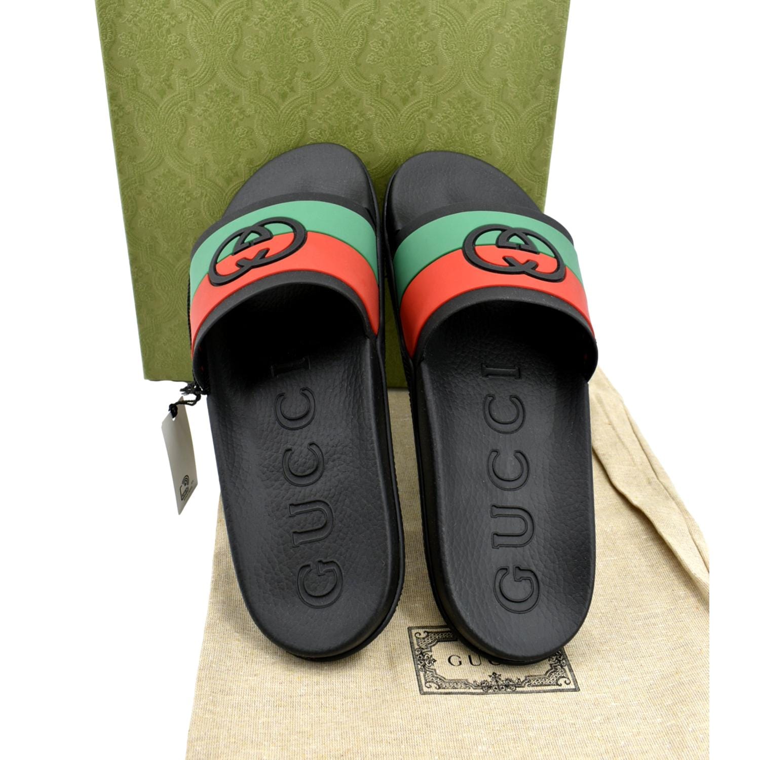 Men's slip on sandal in black GG rubber
