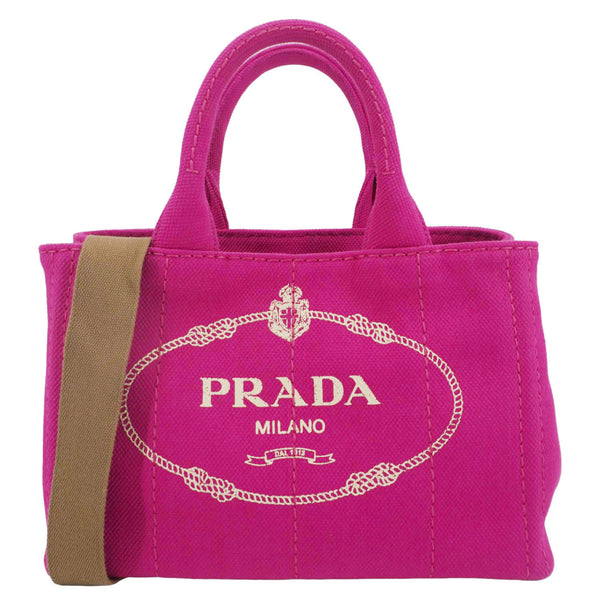 PRADA Canapa Small Logo-Print Canvas Tote Bag Pink