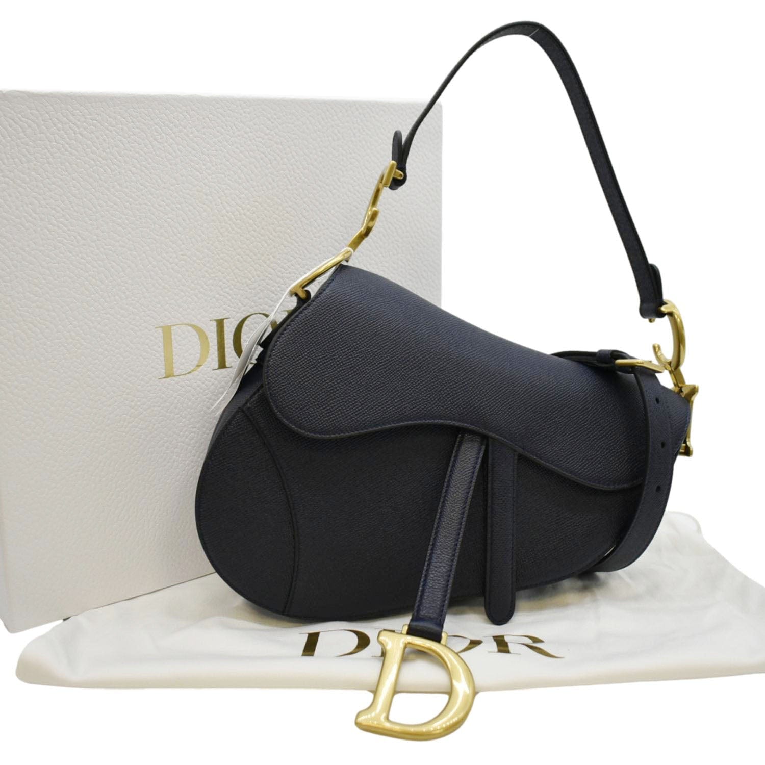 Dior - Saddle Bag with Strap Gray Grained Calfskin - Women