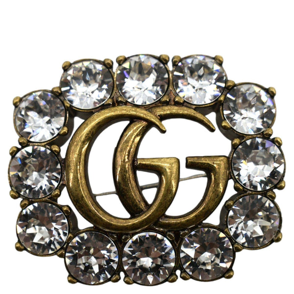 GUCCI Metal Double G Brooch with Crystals Gold