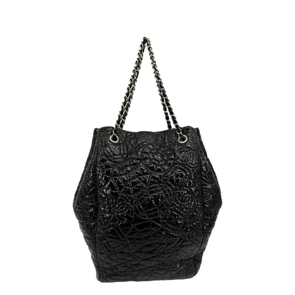 CHANEL Camellia Embossed Vinyl Leather Shoulder Bag Bag Black