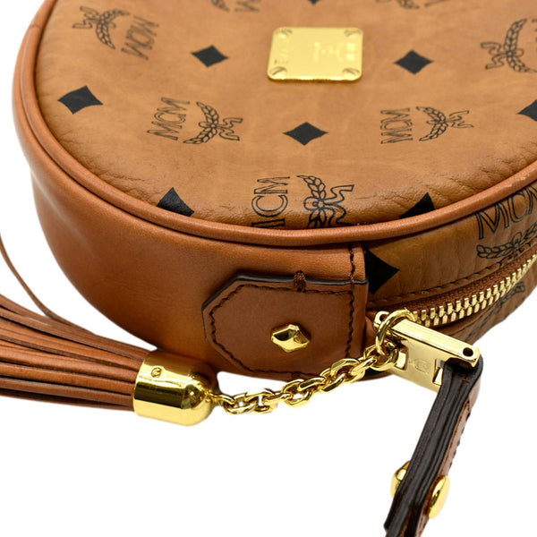 MCM Tambourine Monogram Visetos Canvas Crossbody Bag Cognac