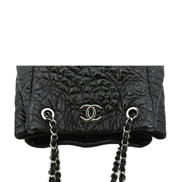 CHANEL Camellia Embossed Vinyl Leather Shoulder Bag Bag Black