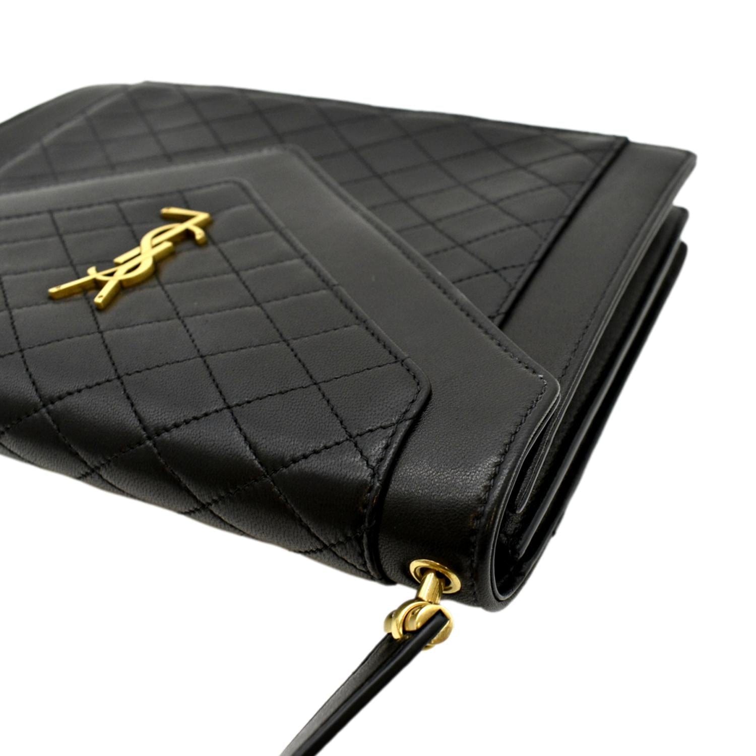 YSL Saint Laurent Small Quilted Black Leather Envelope Wallet On