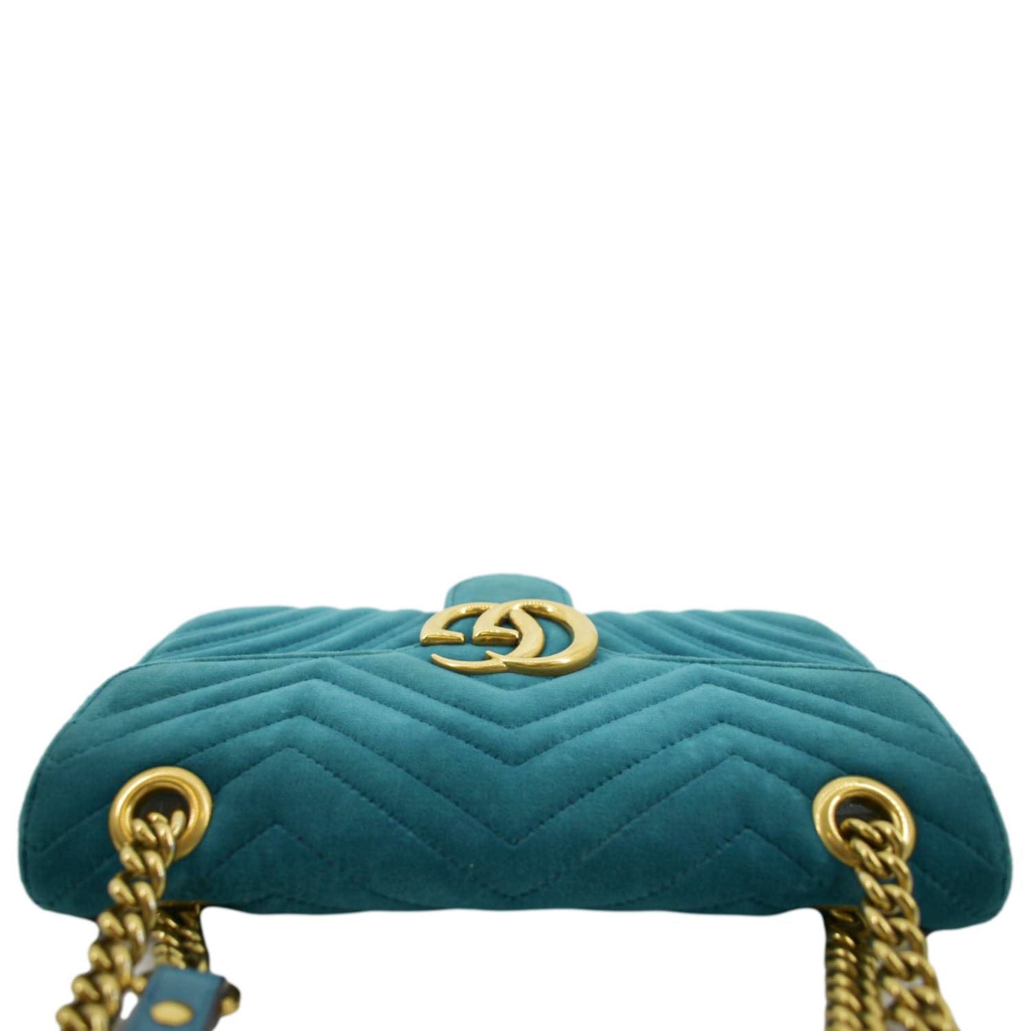 Gucci Velvet GG Marmont Shoulder Bag Pavone Cyan