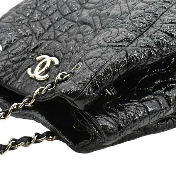 CHANEL Camellia Embossed Vinyl Leather Shoulder Bag Bag Black