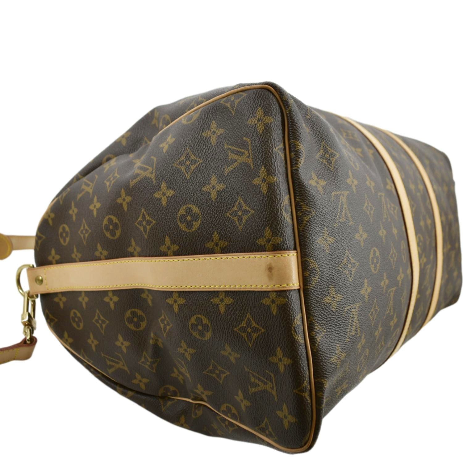 Louis Vuitton Brown Monogram Keepall Bandouliere 55 Leather Cloth