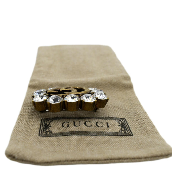 GUCCI Metal Double G Brooch with Crystals Gold