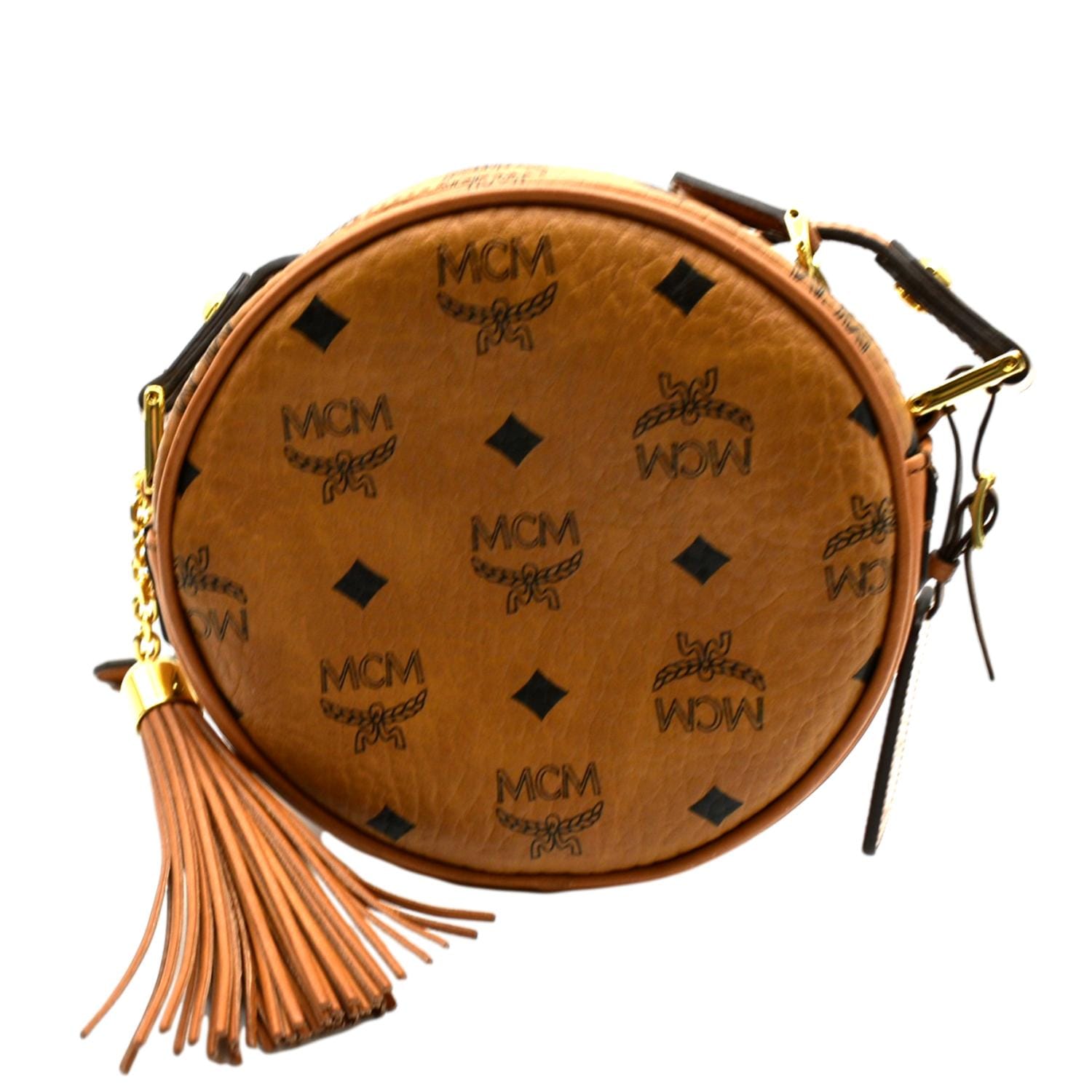 MCM Monogram Visetos Round Tambourine Crossbody Cognac 1MCM99
