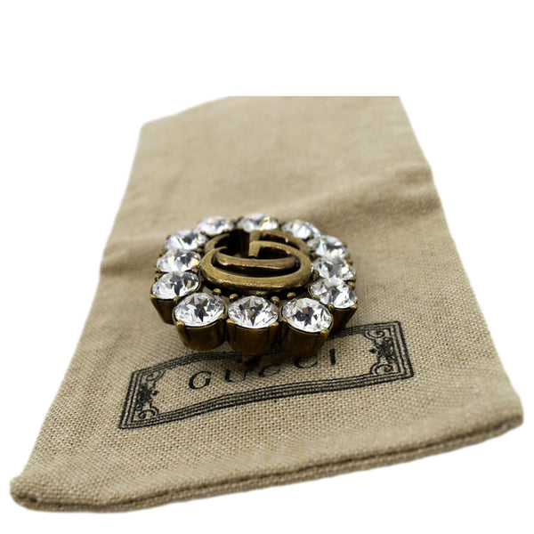 GUCCI Metal Double G Brooch with Crystals Gold