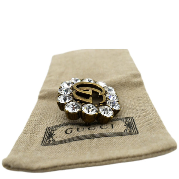 GUCCI Metal Double G Brooch with Crystals Gold