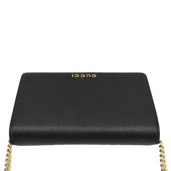 GUCCI Script Leather Chain Wallet Bag Black upper look